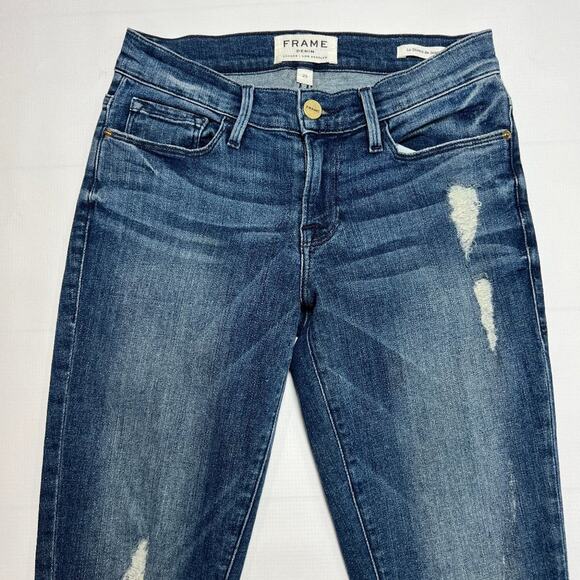 FRAME DENIM Le Skinny de Jeanne SIZE 25 Granville Blue Distressed Jeans - Picture 7 of 10